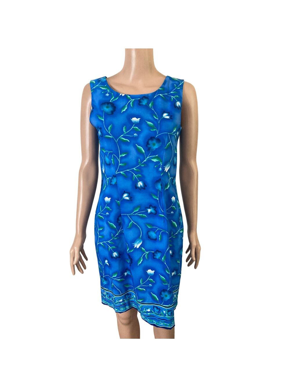 Betsy Lauren Floral Dress Womens Size 5 Blue Sleeveless Sheath Knee Length